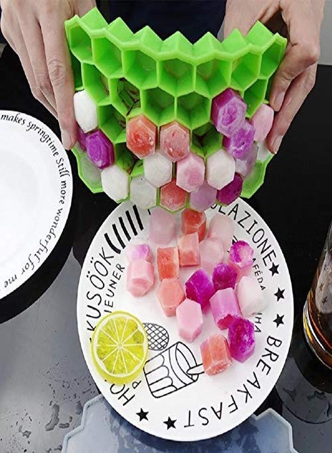 Birud 3 Different Size Square 15,24 Ice and Honeycomb Shape 37 Ice Cube Mold Reusable Silicone Flexible Chocolate Cake Maker for Drinking Chilled (Multicolor) - Image 2